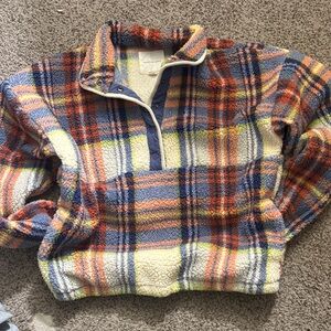 American Eagle Outfitters Multicolor Plaid Sherpa Pullover